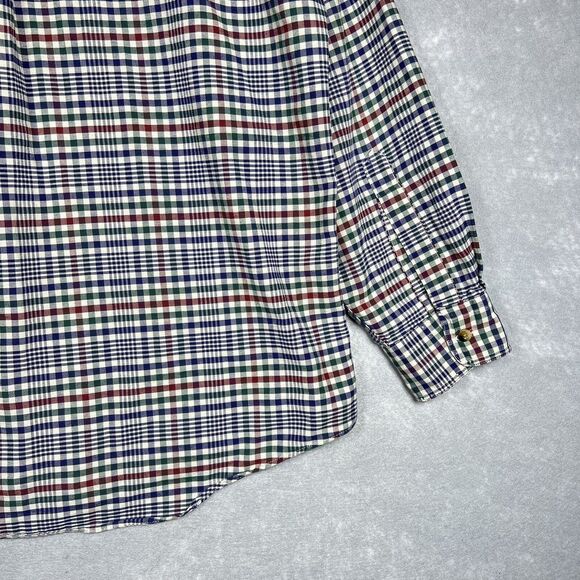 L.L Bean Dress Shirt Button Down Men’s Large Maroon Blue Red Checked Plaid 2813 - Picture 8 of 10